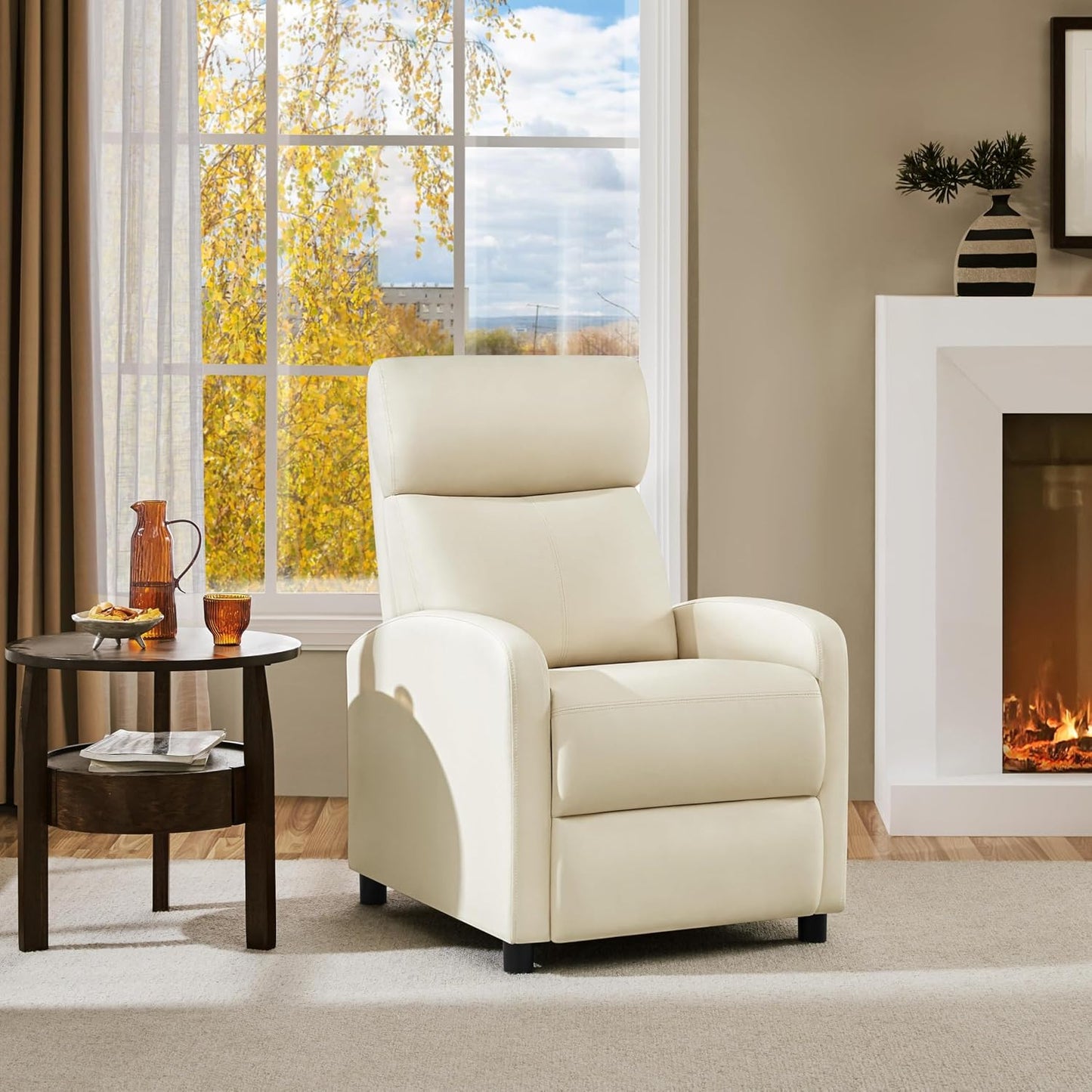 Fauteuil de détente Yaheetech XL - Fauteuil inclinable avec repose-pieds - Simili cuir beige - 87 x 61,5 x 99 cm
