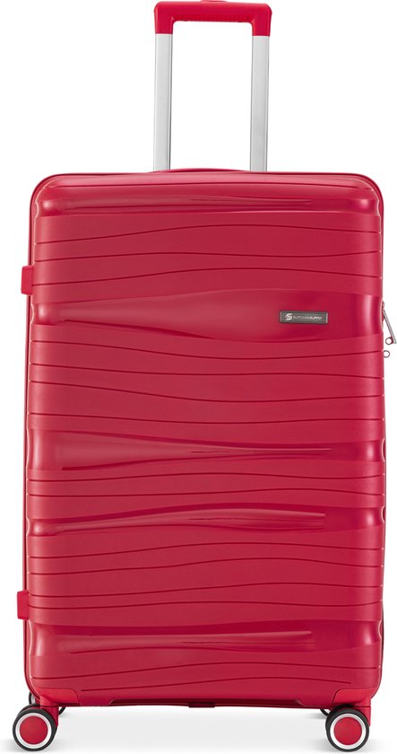 SKYCASES Travelin' Charm - 28-inch Large Travel Suitcase - Number Lock - 41x24x69 cm - 98L - Lightweight, Waterproof & Durable - Rouge