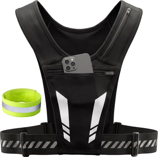 Gilet de course à pied réfléchissant Nuvance - Gilet de course à pied imperméable - Support pour téléphone de course à pied - Gilet de course à pied avec bande réfléchissante - Course à pied
