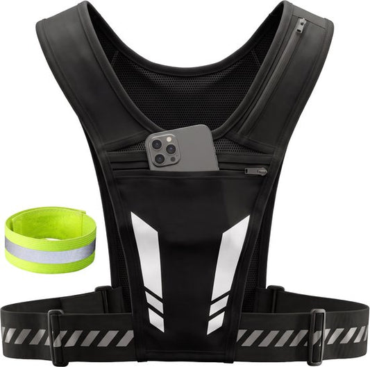 Gilet de course à pied réfléchissant Nuvance - Gilet de course à pied imperméable - Support pour téléphone de course à pied - Gilet de course à pied avec bande réfléchissante - Course à pied