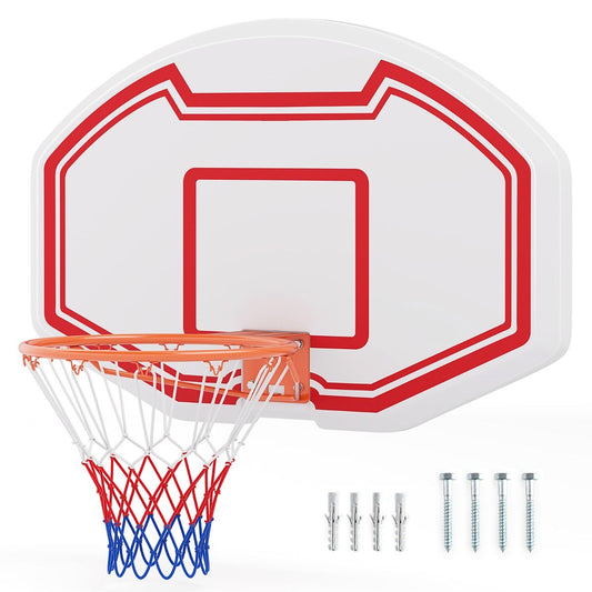Panier de basket-ball Coast Professional Ø45 cm avec panneau de fond robuste en PE 91x61 cm - Intérieur et extérieur, blanc/rouge