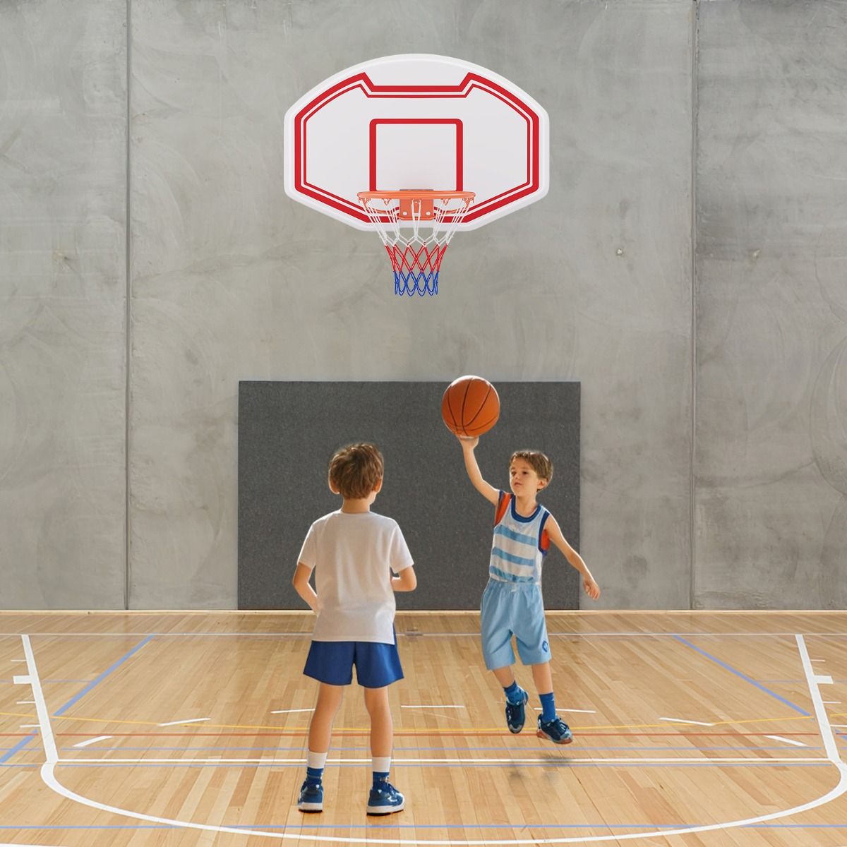 Panier de basket-ball Coast Professional Ø45 cm avec panneau de fond robuste en PE 91x61 cm - Intérieur et extérieur, blanc/rouge