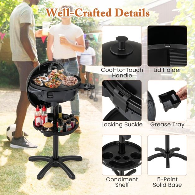 Coast Electric 2-in-1 barbecue & table grill - Ø 40 cm grill noir avec support amovible (63 × 100 cm)