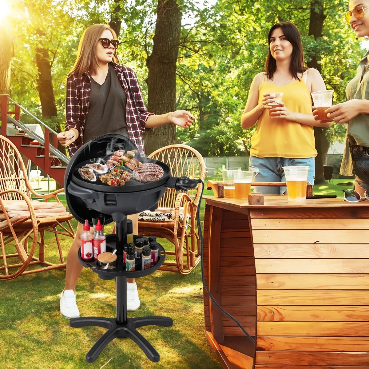 Coast Electric 2-in-1 barbecue & table grill - Ø 40 cm grill noir avec support amovible (63 × 100 cm)
