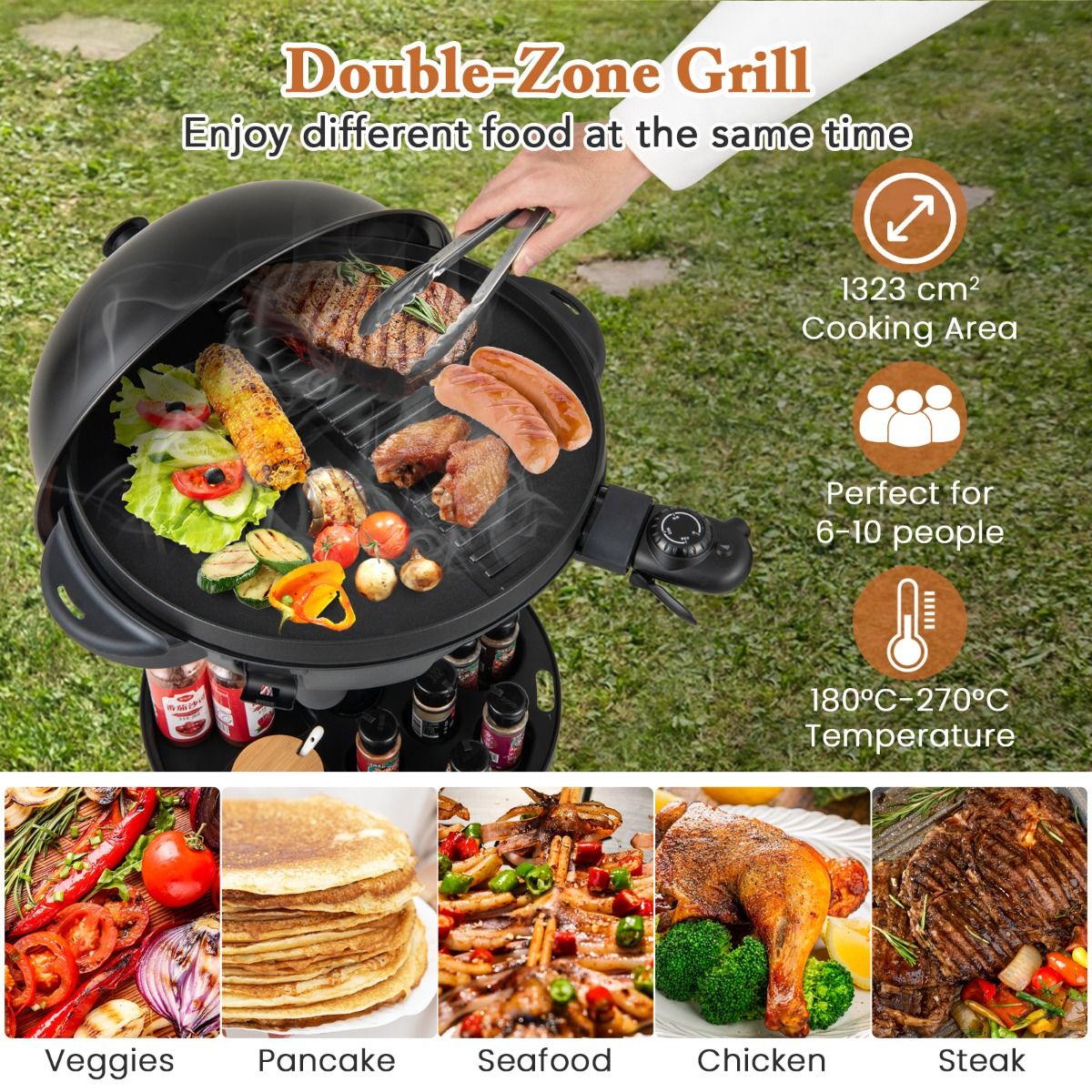 Coast Electric 2-in-1 barbecue & table grill - Ø 40 cm grill noir avec support amovible (63 × 100 cm)
