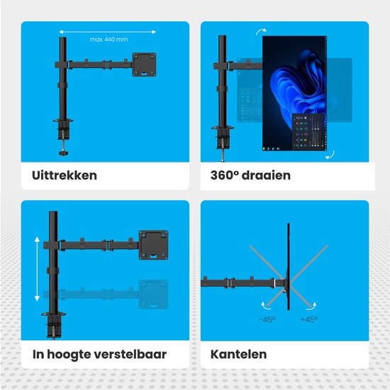 Auronic Monitor Arm - 1 écran - 13 à 32 pouces - réglable - support de moniteur - acier - noir