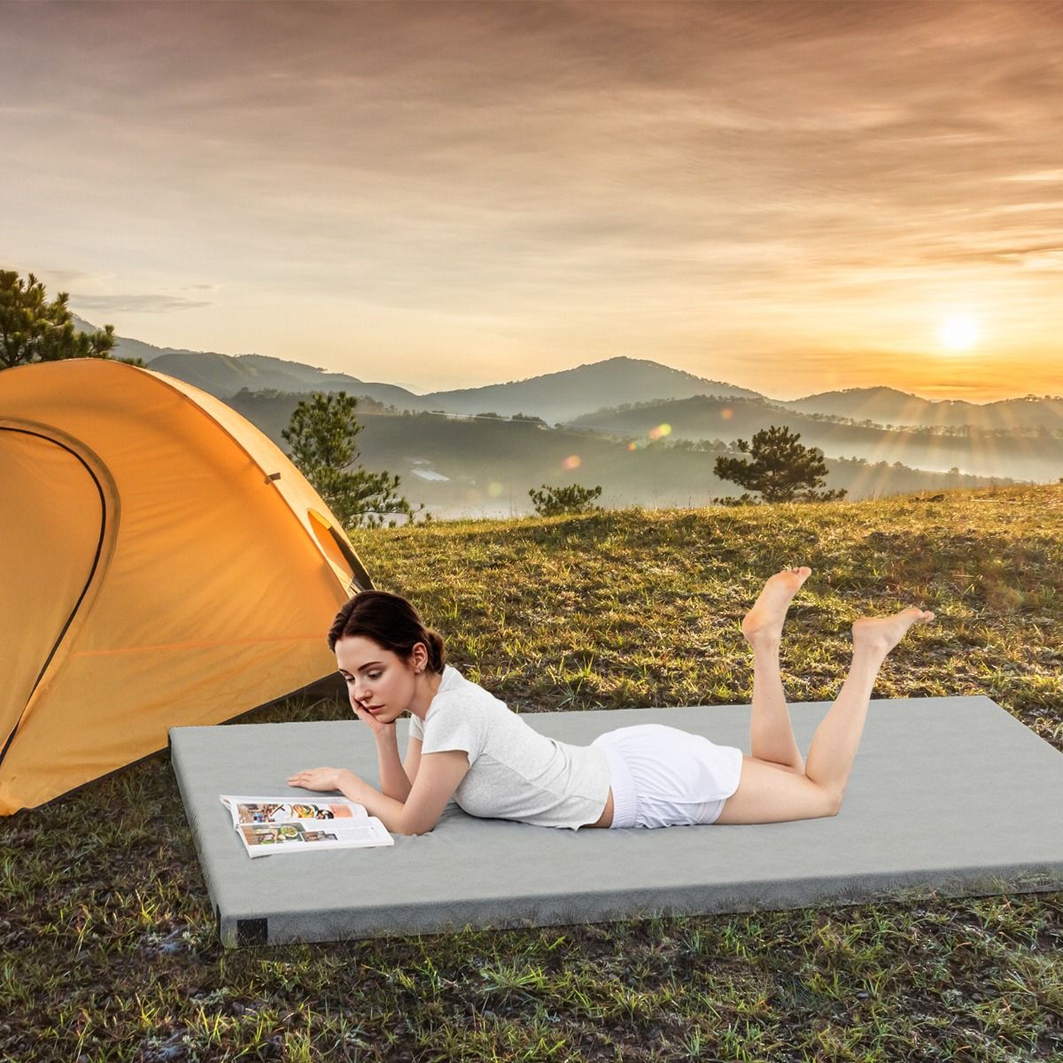 Coast Matelas de Camping Pliable 188x97x6.5 cm - Gris - Matelas confortable en mousse à mémoire de forme et sac de transport