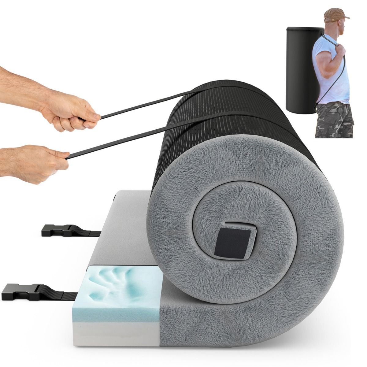 Coast Matelas de Camping Pliable 188x97x6.5 cm - Gris - Matelas confortable en mousse à mémoire de forme et sac de transport