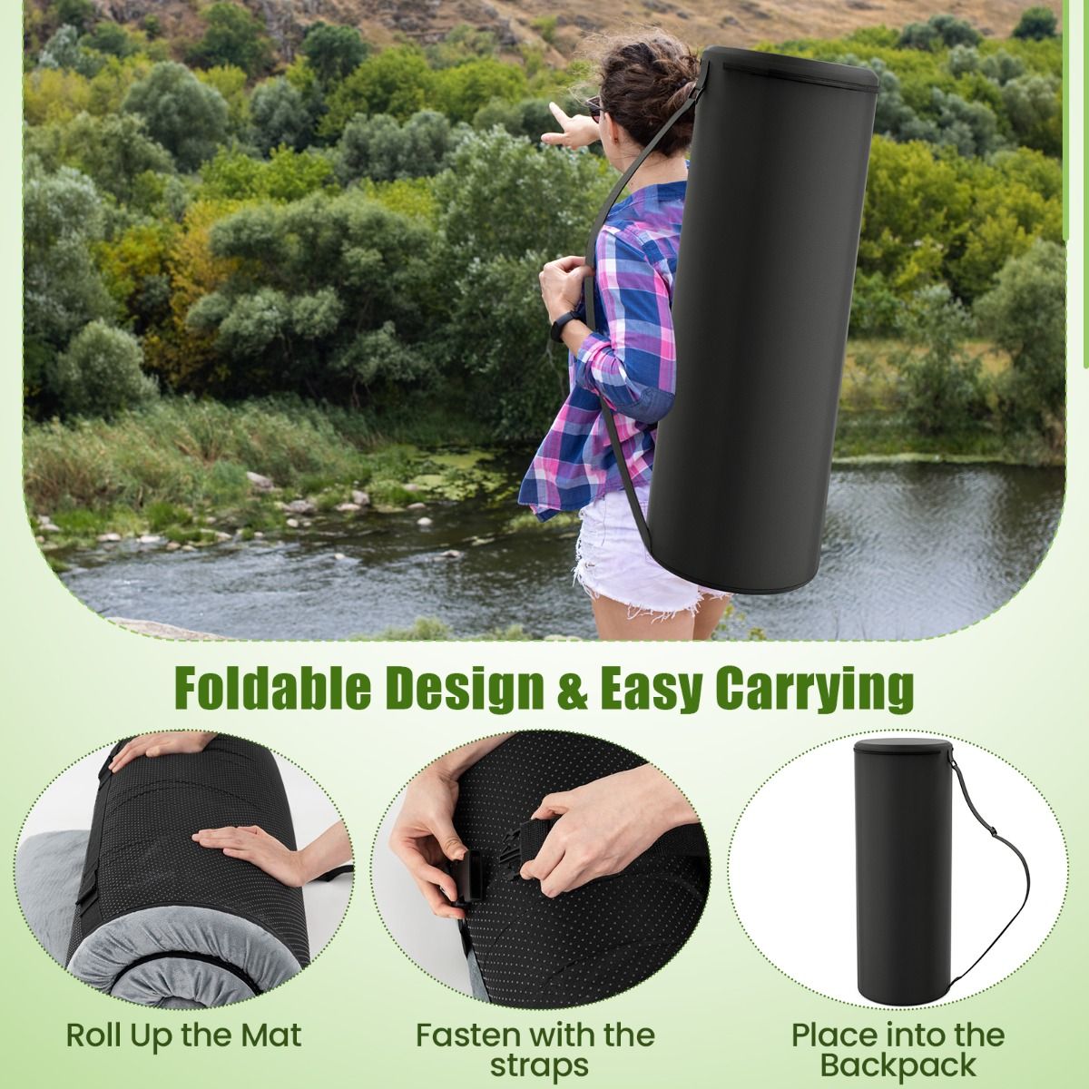 Coast Matelas de Camping Pliable 188x97x6.5 cm - Gris - Matelas confortable en mousse à mémoire de forme et sac de transport