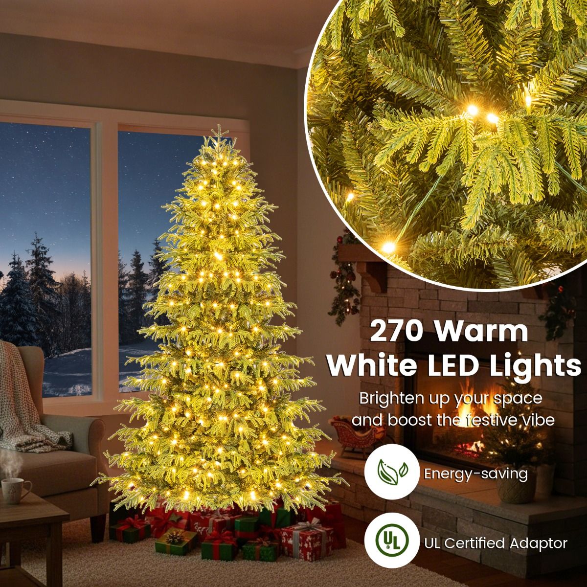 Sapin de Noël artificiel Coast avec guirlande lumineuse - 180 cm - ampoules LED blanc chaud - vert