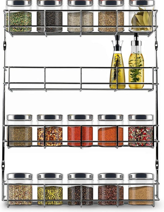Support à épices suspendu pour 32 pots d'épices KitchenBrothers - Support de cuisine - Organisateur d'épices - Stockage d'épices - 4 couches - 40 x 6.3 x 50 cm - acier inoxydable