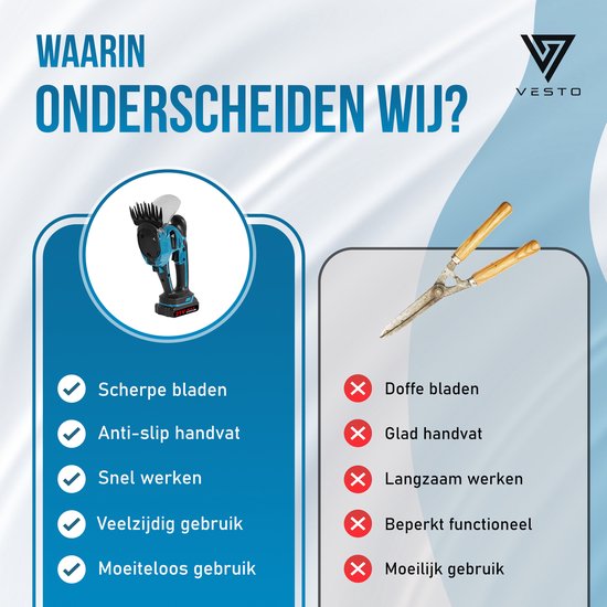 Vesto® Accu taille-haie - Lame de buis et d'herbe incluse - Taille-haie électrique - Sécateurs sans fil - Taille-haie