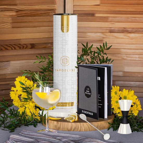 BarDeluxe® Cocktail Set - 12-Piece - Cocktail Shaker 750 ml - Stainless Steel - Includes Luxury Gift Box - Storage Bag & Recipe Book - White