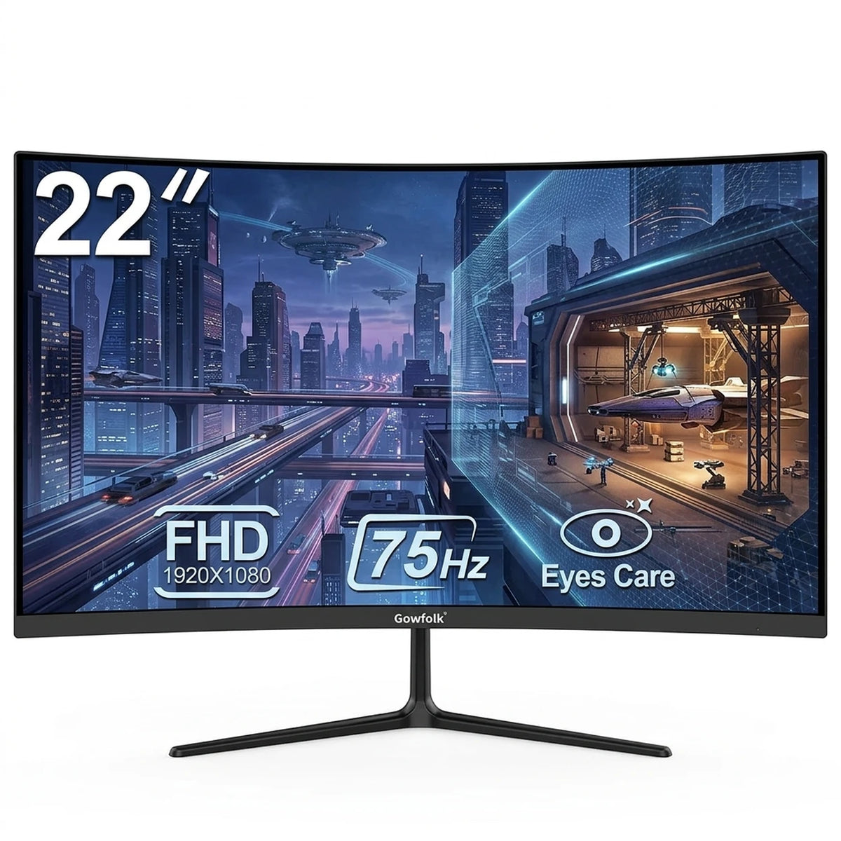 Écran incurvé Gawfolk GF220C - 22 pouces - Full HD 1920 x 1080 - 75 Hz - dalle VA - HDMI et VGA - Noir