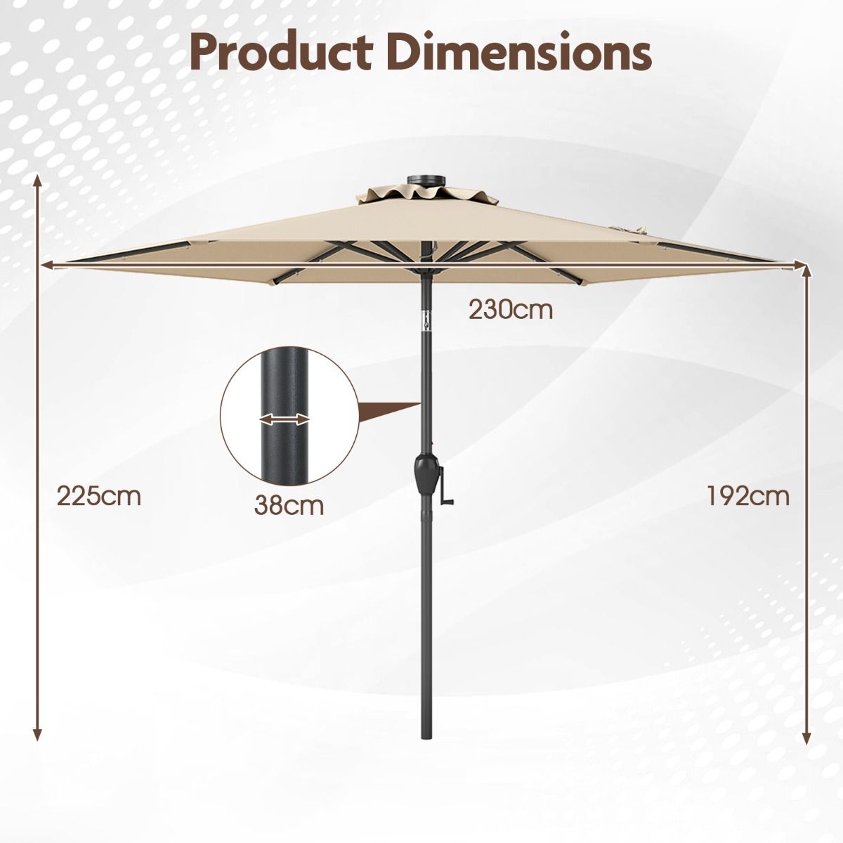 Coast Sunshade with LED Light Beige - 230 x 230 x 225 cm - Fonctionne à l'énergie solaire