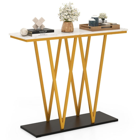 Coast Hall Table - 100 x 30 x 79 cm - White Gold - Table console moderne avec imitation de marbre - Cadre géométrique
