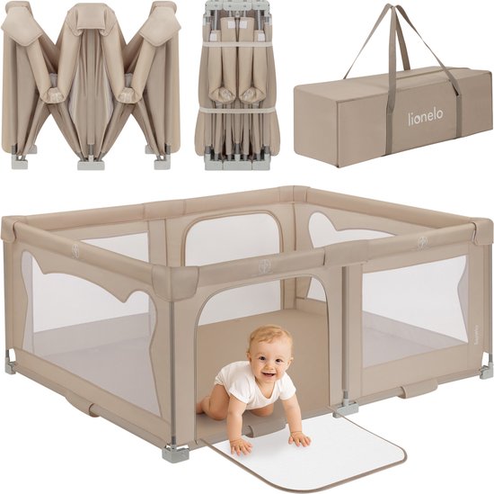 Lionelo Florence Easy Fold - Parc pour bébé – Se replie très rapidement – 150 x 180 cm – Pour la maison et le jardin – 0 à 48 mois – Parc sécurisé – Sac de transport – Compact une fois plié – Parc de jeu avec filet respirant – 2 entrées latérales à fermet