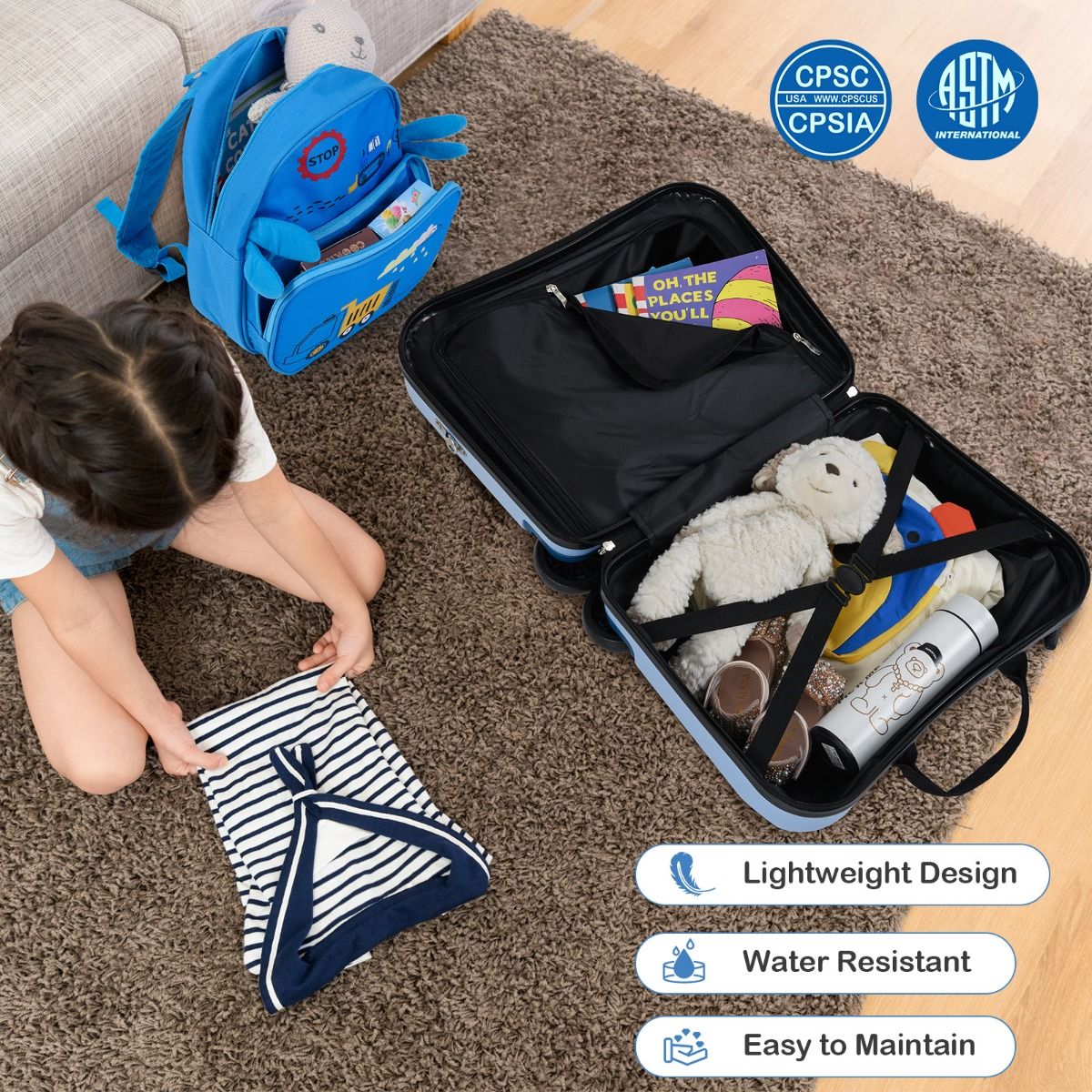 Ensemble de valises pour enfants Coast - Valise-siège et sac à dos - Multifonctionnel - Motif « pelleteuse »