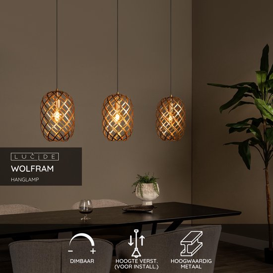 Lucide WOLFRAM - Lampe suspendue - 3xE27 - Or mat / Laiton