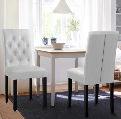 Yaheetech Lot de 2 chaises de salle à manger - Blanc - 45,5 x 60,5 x 98 cm - Dossier haut, simili cuir