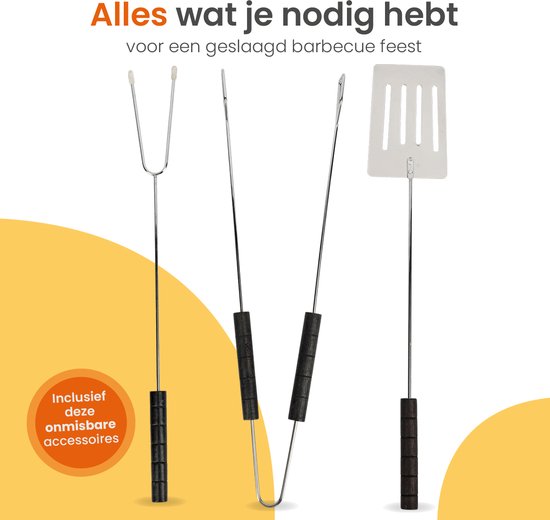 Barbecue au charbon de bois Goliving - Ø54 cm - Accessoires inclus - Barbecue au charbon de bois sur roues - BBQ XXL avec couvercle - Rond - 65 x 89 cm - Noir - Métal