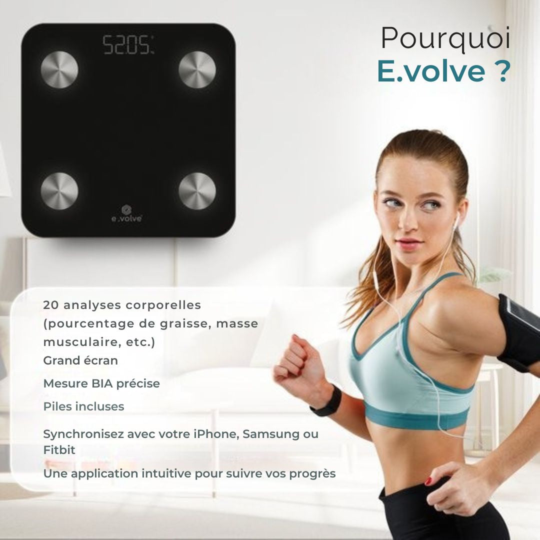 Blance numérique e.volve Scale - 20x - intelligente avec analyse corporelle - précision - Application incluse - Noire
