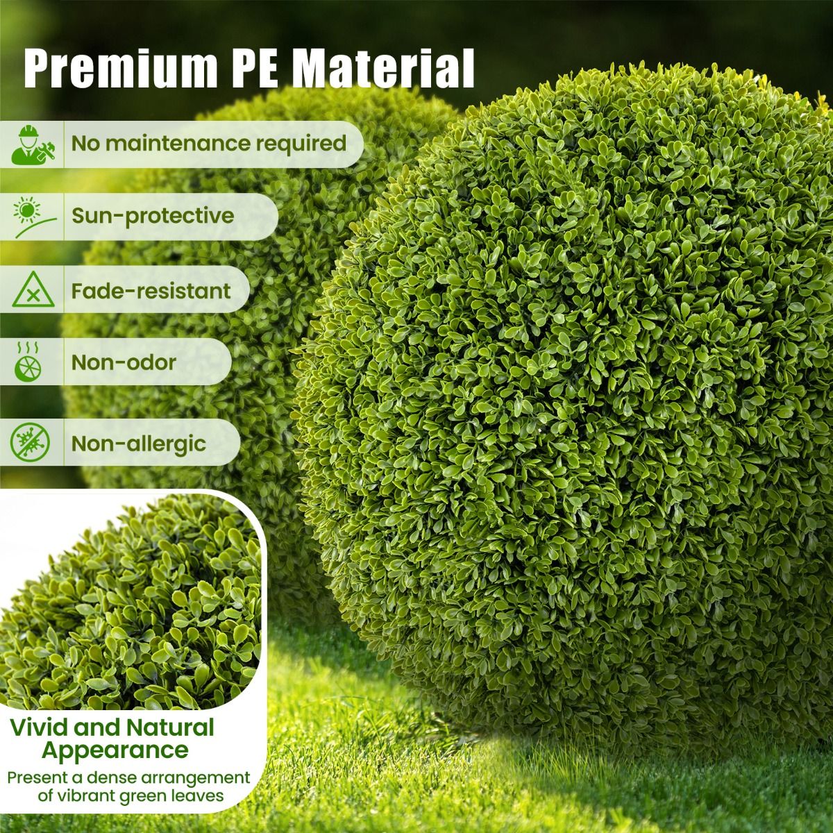 Coast 2 Pièces Bulbes Buxus Artificiels Réalistes Ø 40 & 50 cm - Vert résistant aux UV et à l'eau - Plantes Bulbes Décoratives pour l'Intérieur et l'Extérieur