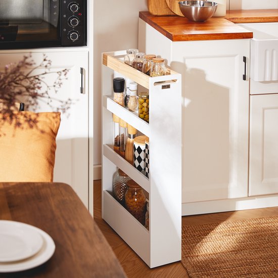 SoBuy NSR12-W Meuble de salle de bain - Meuble de rangement en bois blanc avec roulettes