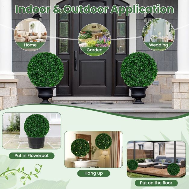 Coast 2 x 52 cm bulbes de buis artificiels résistants aux UV avec des feuilles réalistes, plantes topiaires décoratives pour l'intérieur et l'extérieur, vertes