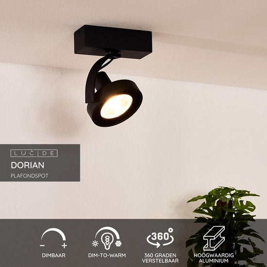 Lucide DORIAN - Plafonnier - Ø 11,7 cm - LED Dim to warm - GU10 (ES111) - 1x12W 2200K/3000K - Noir