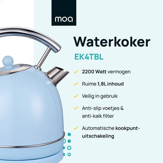MOA Retro Kettle - Bleu pastel - Électrique - acier inoxydable - EK4TBL