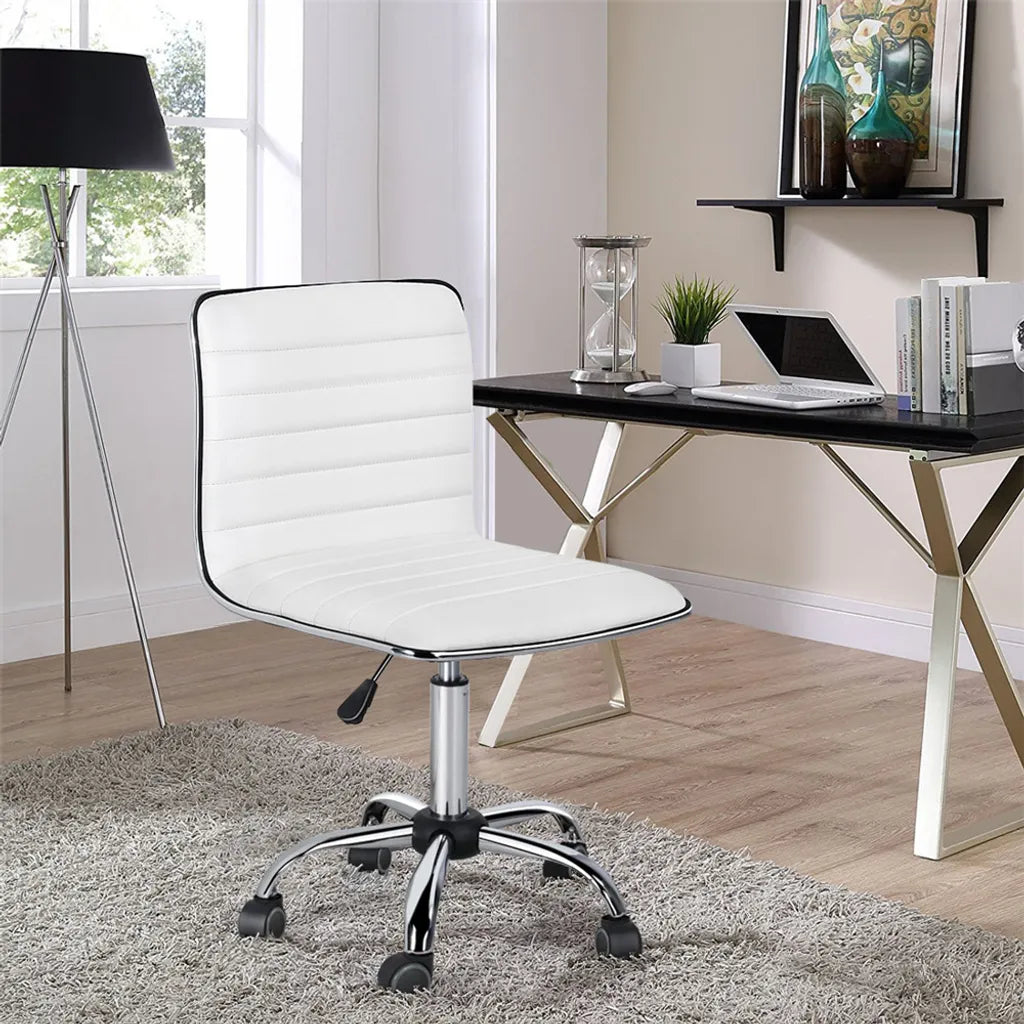 Chaise de bureau Yaheetech sans accoudoirs 48,5 x 48,5 x 78,5-93 cm - Blanche - Chaise pivotante réglable avec roulettes