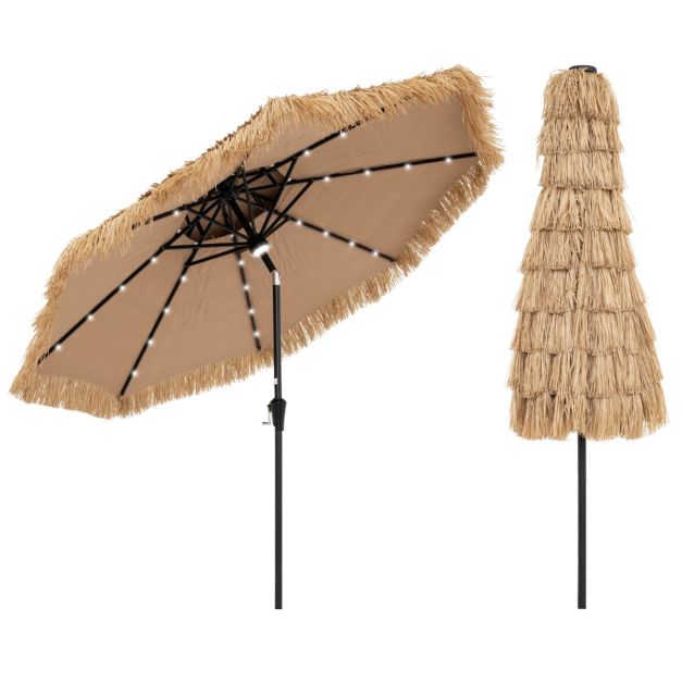 Coast Parasol hawaïen - Ø 270 cm, 32 LED, 35° inclinable - 270 x 256 cm - PP/Polyester/Métal - Naturel