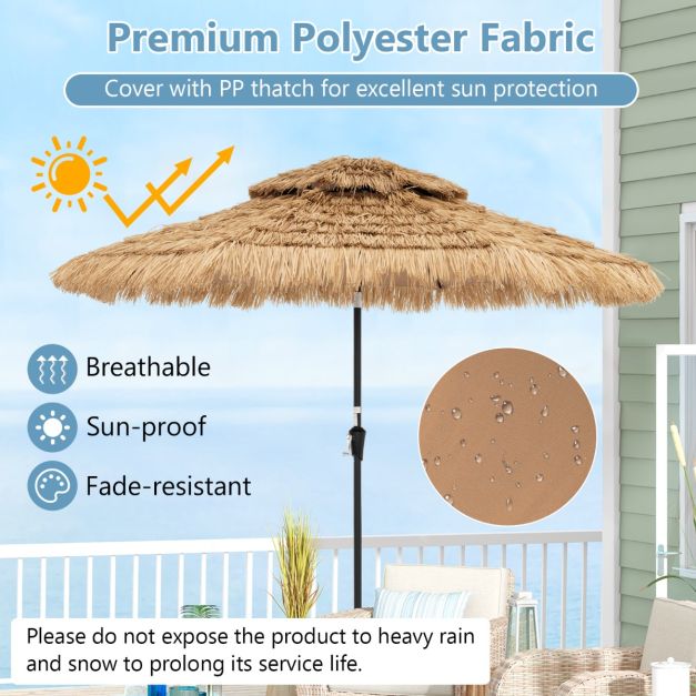Coast Parasol hawaïen - Ø 270 cm, 32 LED, 35° inclinable - 270 x 256 cm - PP/Polyester/Métal - Naturel