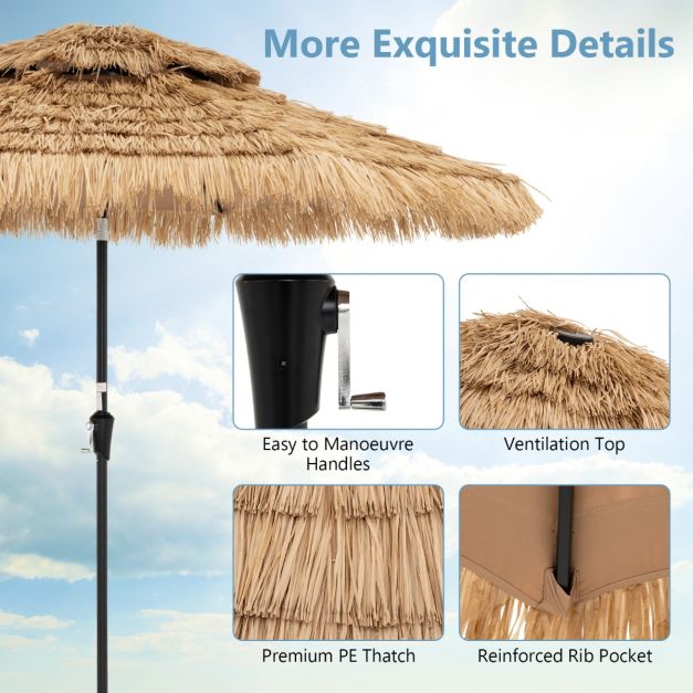 Coast Parasol hawaïen - Ø 270 cm, 32 LED, 35° inclinable - 270 x 256 cm - PP/Polyester/Métal - Naturel