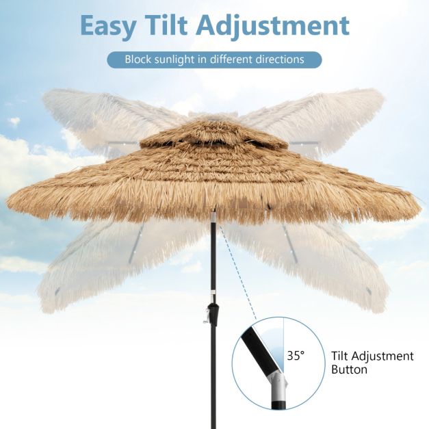 Coast Parasol hawaïen - Ø 270 cm, 32 LED, 35° inclinable - 270 x 256 cm - PP/Polyester/Métal - Naturel
