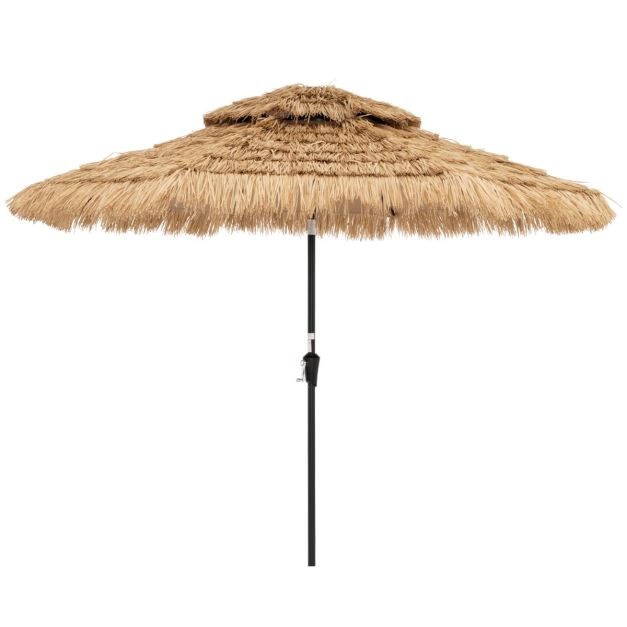 Coast Parasol hawaïen - Ø 270 cm, 32 LED, 35° inclinable - 270 x 256 cm - PP/Polyester/Métal - Naturel