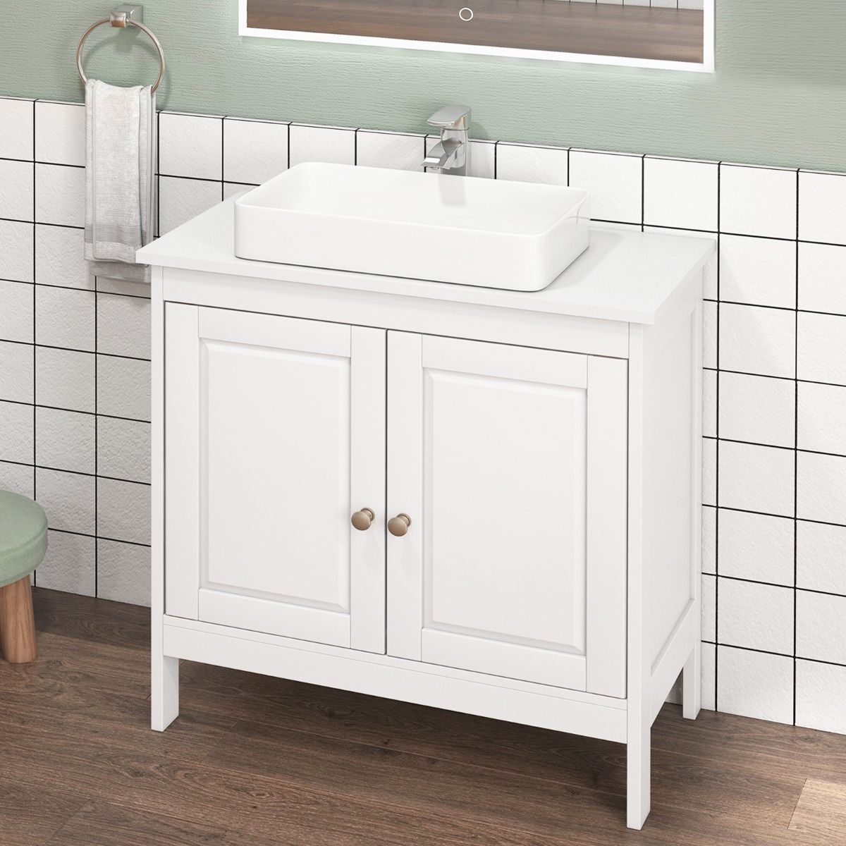 Coast Base Cabinet Sink - 60x30x62 cm - White - Armoire de salle de bain avec 2 portes et étagère réglable