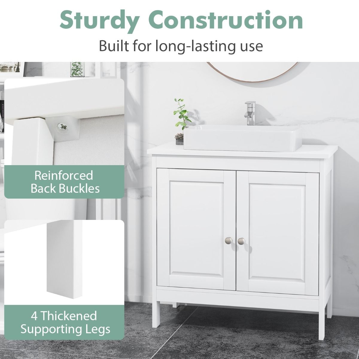 Coast Base Cabinet Sink - 60x30x62 cm - White - Armoire de salle de bain avec 2 portes et étagère réglable