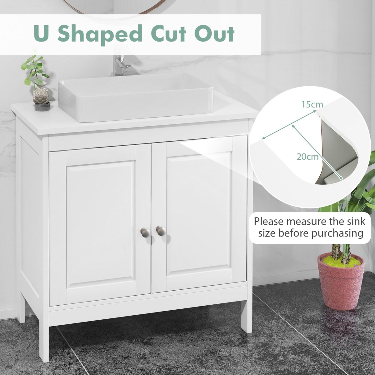 Coast Base Cabinet Sink - 60x30x62 cm - White - Armoire de salle de bain avec 2 portes et étagère réglable