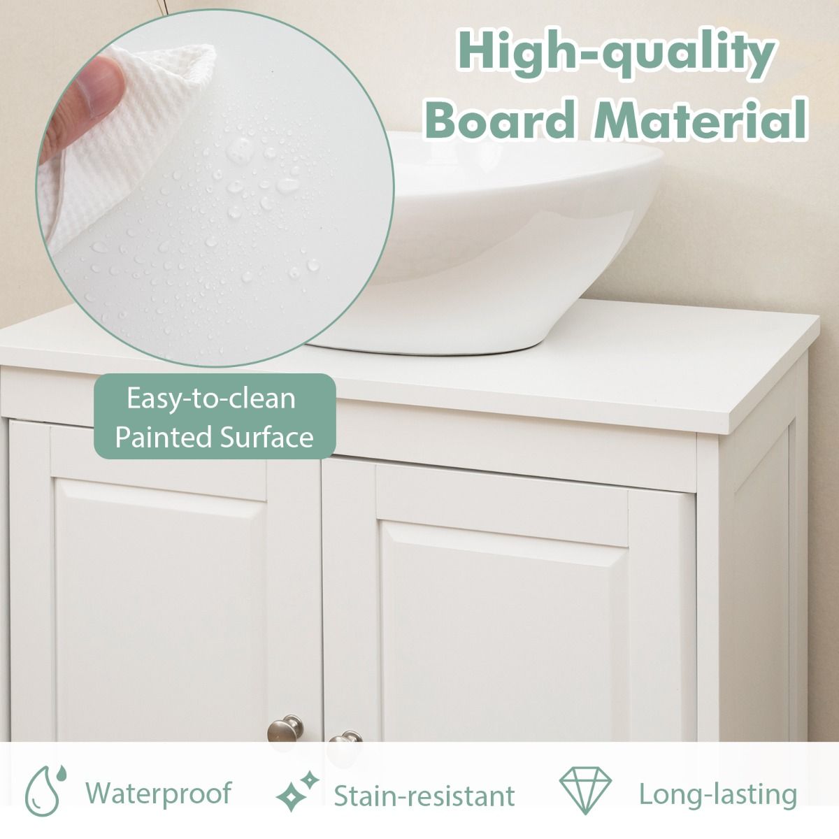 Coast Base Cabinet Sink - 60x30x62 cm - White - Armoire de salle de bain avec 2 portes et étagère réglable