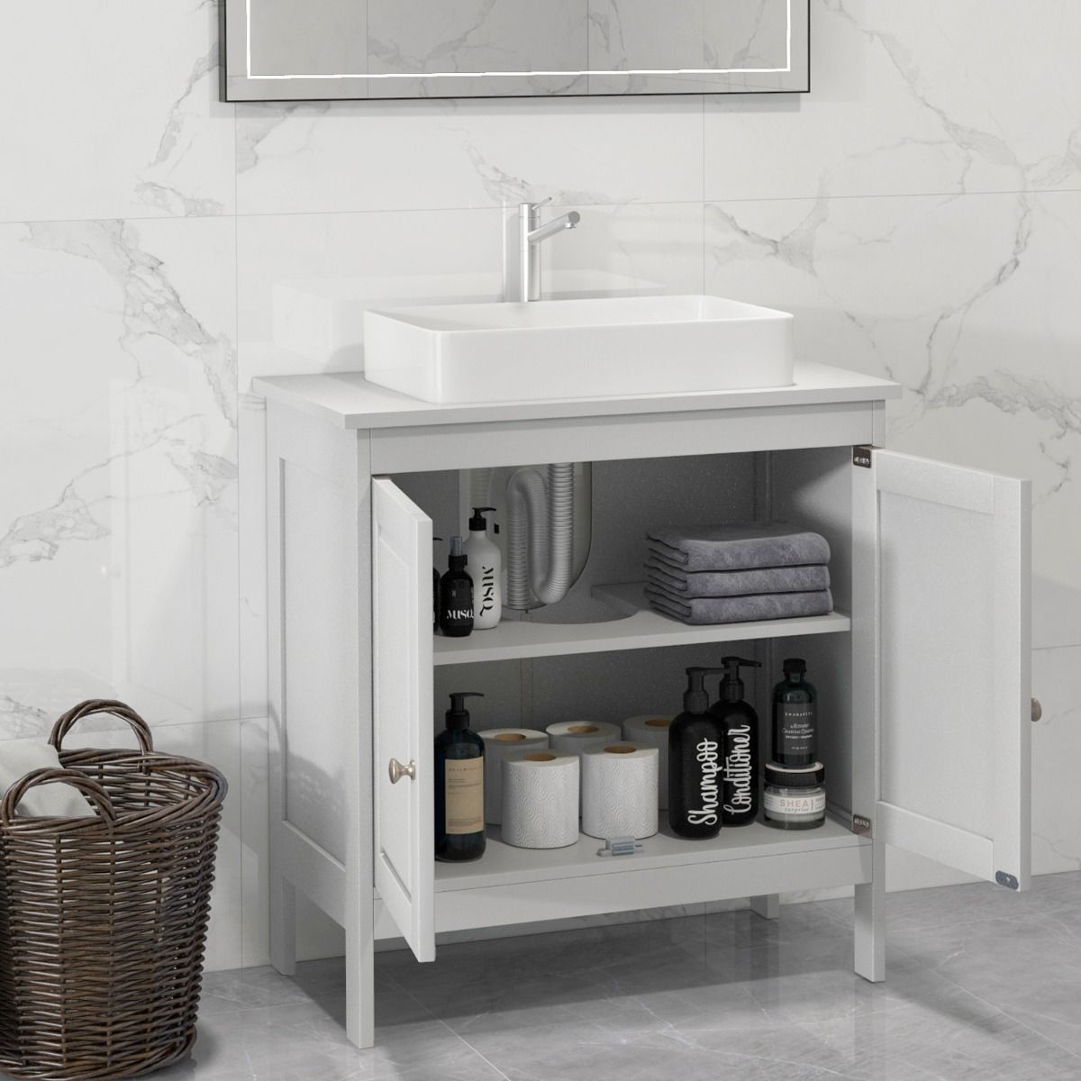 Coast Base Cabinet Sink - 60x30x62 cm - White - Armoire de salle de bain avec 2 portes et étagère réglable