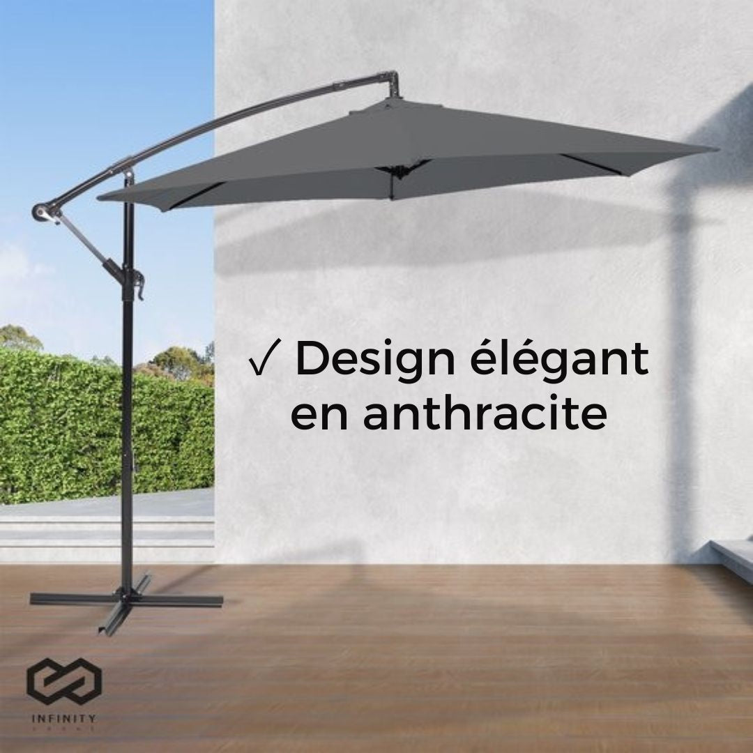 Parasol Infinity Goods - 300CM -Pied en croix inclus - Étanche - Pivotant et inclinable - Hauteur réglable - Anthracite - Gris
