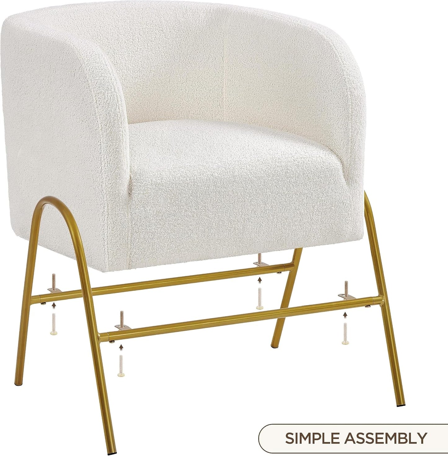 Yaheetech : fauteuil d'appoint de luxe de style « barrel », en bouclé - pieds en V dorés - ivoire - 69 x 69 x 72 cm