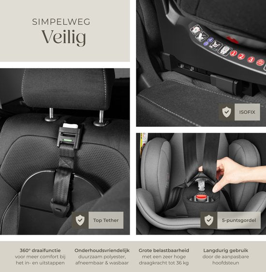tectake® Siège auto pivotant - Siège bébé - homologué i-Size - Siège auto Isofix - Siège rehausseur - Siège auto enfant - Harnais 5 points - De la naissance à 150cm/36kg