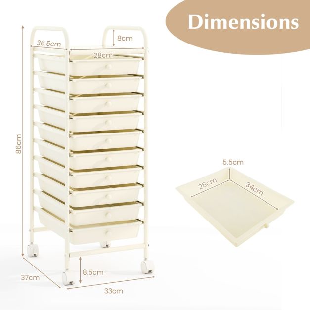Chariot de rangement Coast - Métal - 10 tiroirs - Roues 360° - 33x37x86 cm - Noir