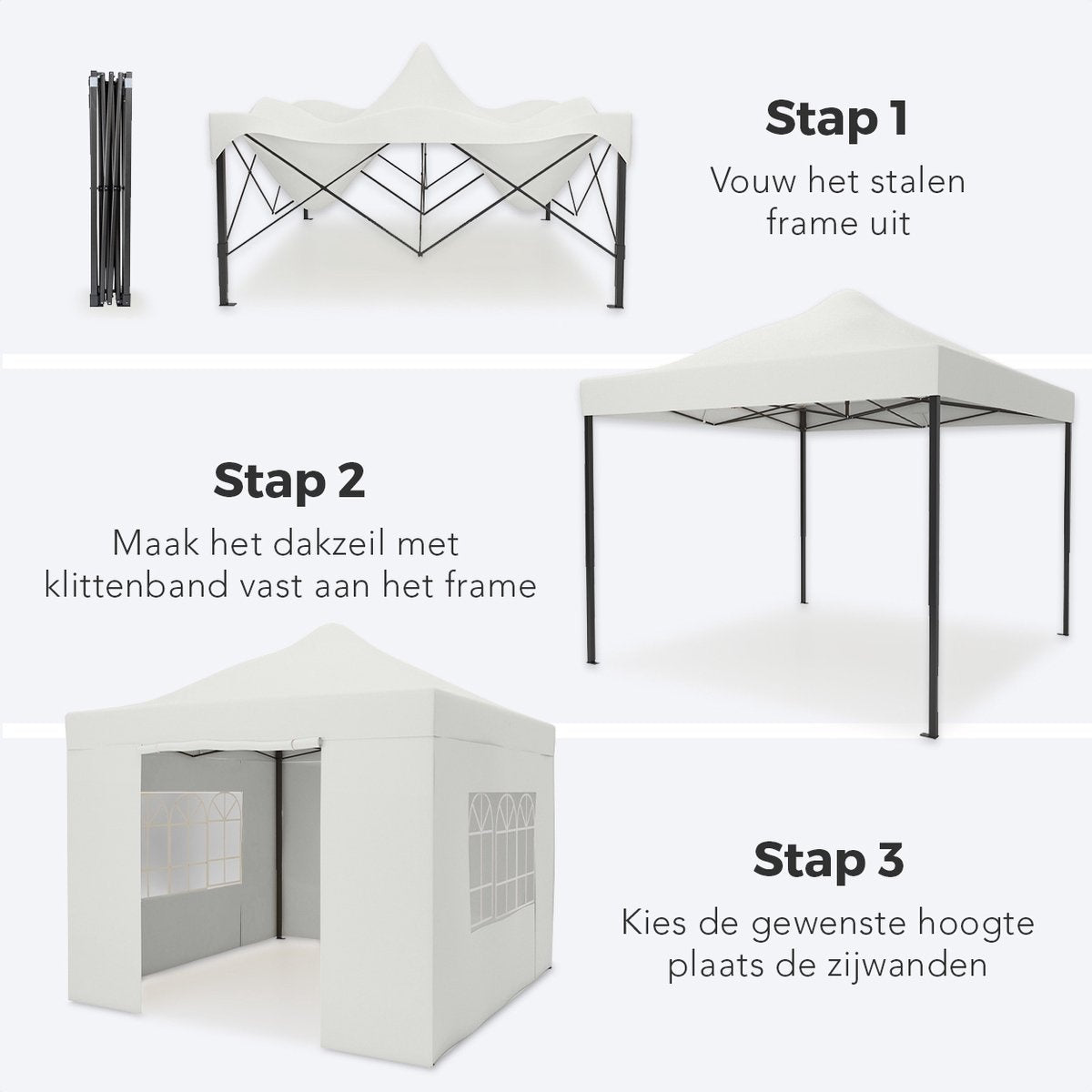 LifeGoods Tente de réception - Pavillon - 3x3 m - parois latérales - facile à monter - pliable - étanche - sac de transport à roulettes - blanc