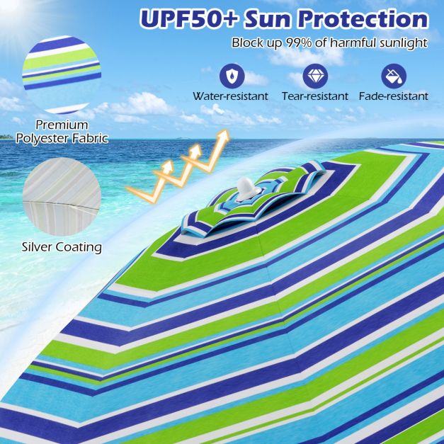 Costway Parasol de plage - inclinable et sac de transport inclus - 178 x 178 x 206 cm - bleu/vert