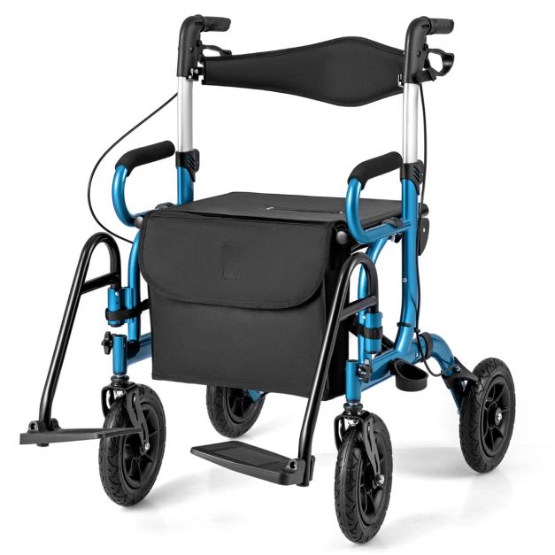 Coast 2-In-1 Rollator - Aide à la marche - Ajustable - Avec sac - Noir/Bleu