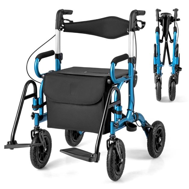 Coast 2-In-1 Rollator - Aide à la marche - Ajustable - Avec sac - Noir/Bleu